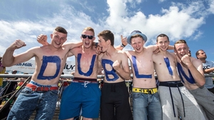 Dublin supporters (L-R) Dylan Keeley, Mark Hayes, Kieth Cooling, Luke Kelly, Daniel Cullen and Sean Rossiter from the Craobh Chiaráin club were enjoying the Thurles sunshine (hopefully they found cover for the rain to come)