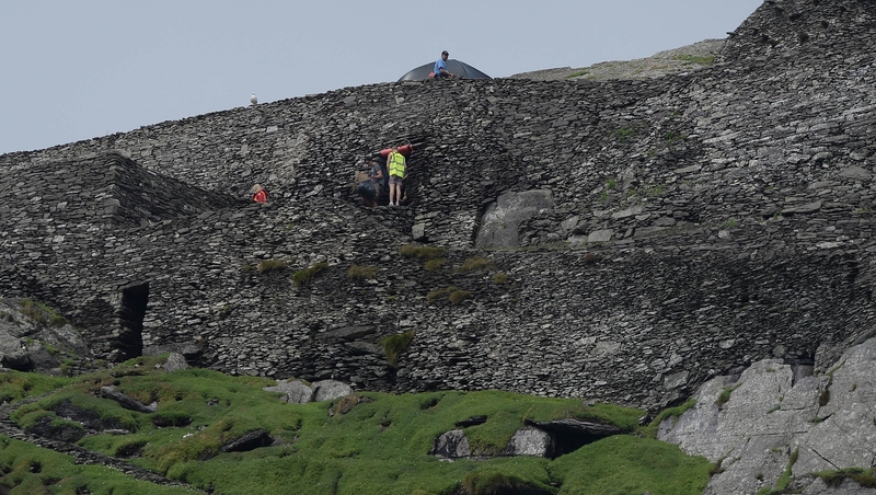 Production crew and sets on Skellig Island as Star Wars: Episode VII begins filming
