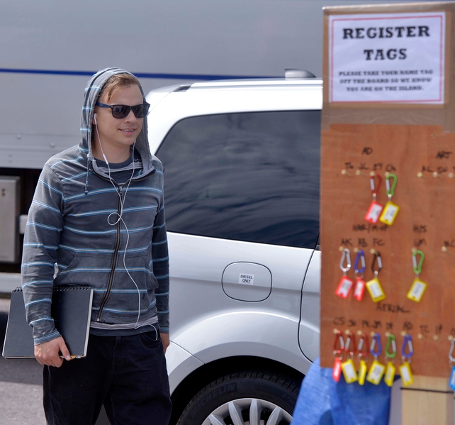 Griffin Hamill gets ready to travel to the set