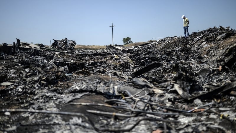 Debris at the scene of MH17, which was downed in eastern Ukraine