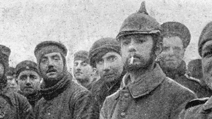 British and German troops make a Christmas truce in the trenches of the Western Front