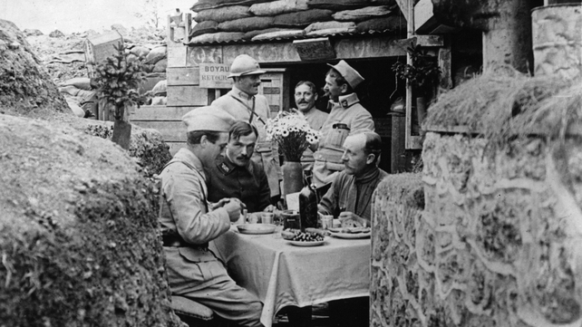 French officers dining in style near the front line
