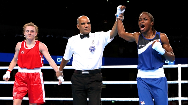 Nicola Adams celebrates victory in Glasgow