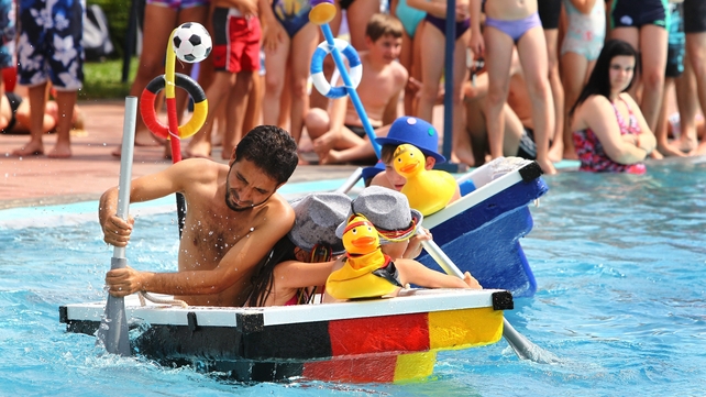 Teams compete in a bathtub race in Dallenbergbad in Wuerzburg, Bavaria, Germany