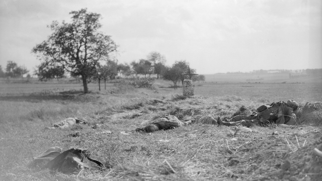 Corpses lying on the battlefield after fighting in north-eastern France