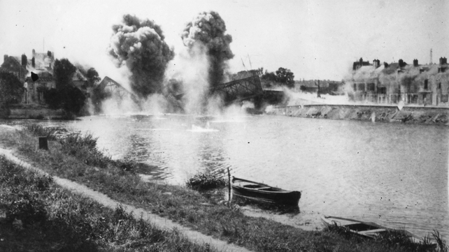 Blowing up a bridge over the River Aisne in France during WWI