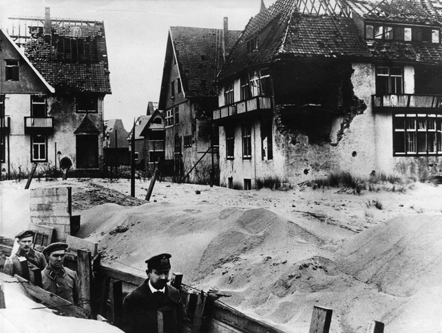 Trenches in the street in a Flanders town