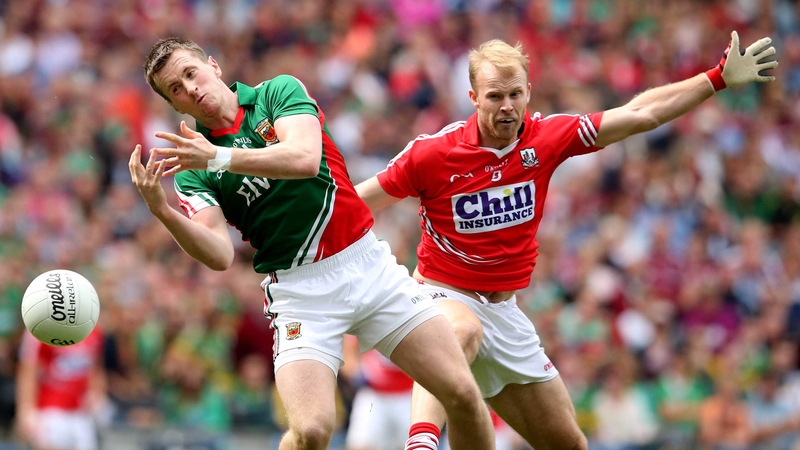Mayo’s Cillian O’Connor, pictured with Cork's Michael Shields, was criticised by the Cork management prior to yesterday's quarter-final
