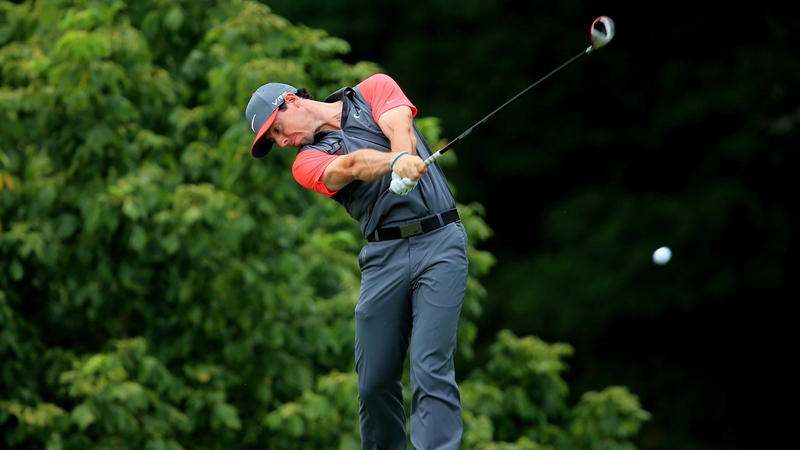 Rory McIlroy hits his tee shot on the fourth hole at Valhalla