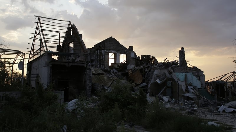 A house destroyed by fighting between Ukrainian armed forces and pro-Russian militants