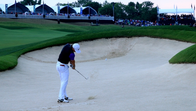 One final piece of brilliance, an eight-iron from the sand on 17, saw McIlroy sink another birdie and establish a two-shot lead