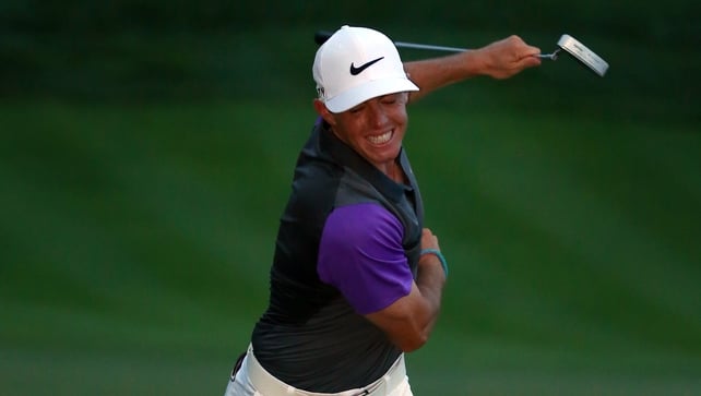 A Seve-like celebration from Europe's leading player and now four-time Major winner