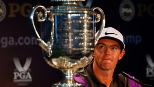 With the Wannamaker Trophy at the post-round press conference