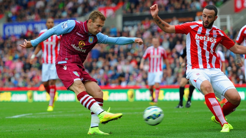Stoke's Mark Wilson can do little as Andreas Weimann of Aston Villa scores at the Britannia Stadium