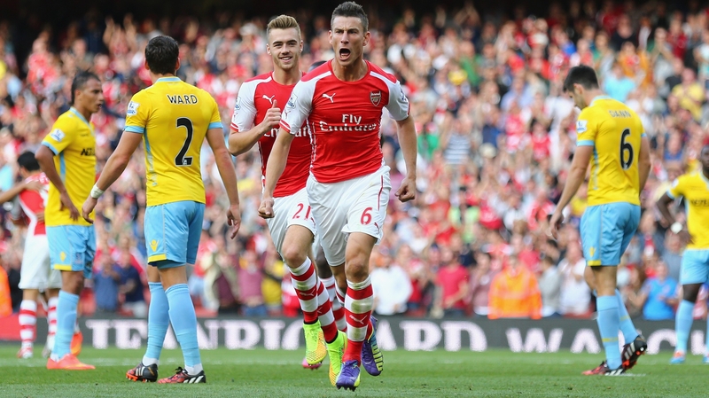 Laurent Koscielny celebrates his goal for Arsenal