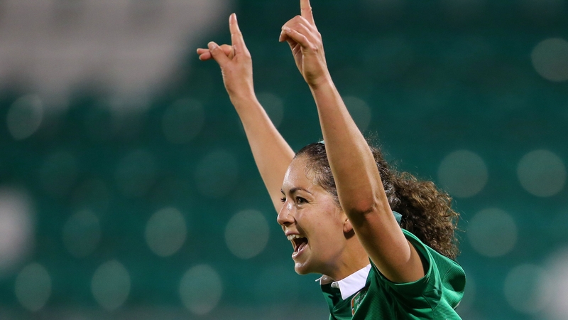 Fiona O’Sullivan celebrates the second goal for Ireland