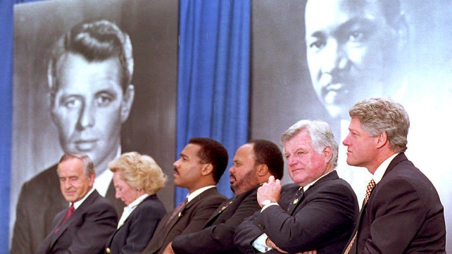 Bill Clinton, Ted Kennedy, Martin Luther King III, Dexter Scott King, Ethel Kennedy and Albert Reynolds at groundbreaking ceremony in 1994 at the Martin Luther King Jr Memorial Park