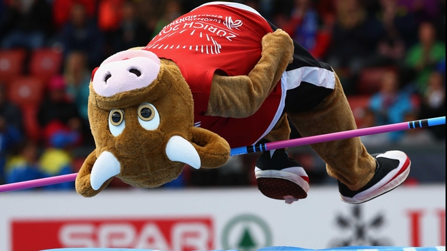 European Athletics Championships mascot Cooly, touted as 'the cool cow' by the event's marketing men, gets in on the action in Zurich