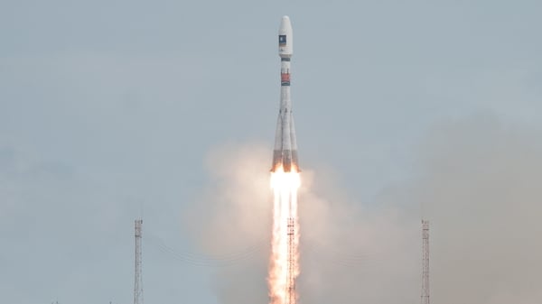 The Soyuz rocket carrying the fifth and sixth Galileo satellites is launched from French Guiana