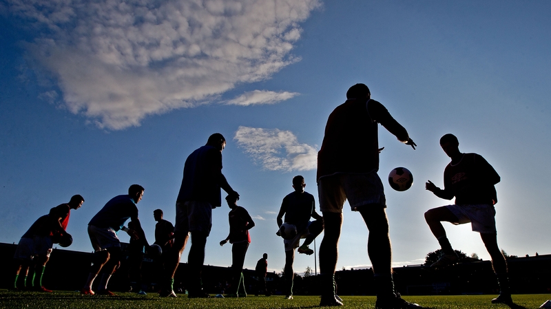 Cork City players warm up ahead of the clash with Bohs