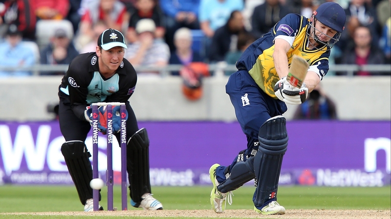 William Porterfield, watched by Surrey wicketkeeper and Ireland team-mate Gary Willson, on his way to a fine 81