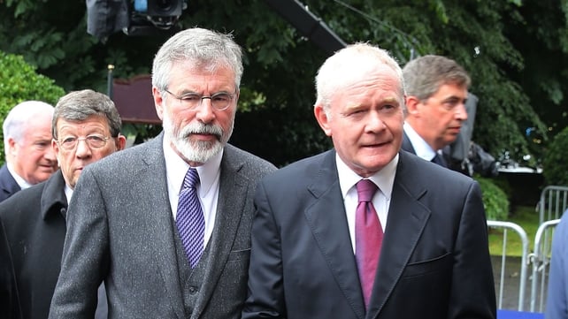 Sinn Féin's Gerry Adams and Martin McGuinness outside the Sacred Heart Church in Donnybrook