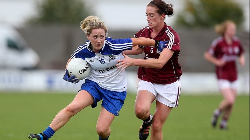 Ciara McEnespie of Monaghan with Emer Flaherty of Galway