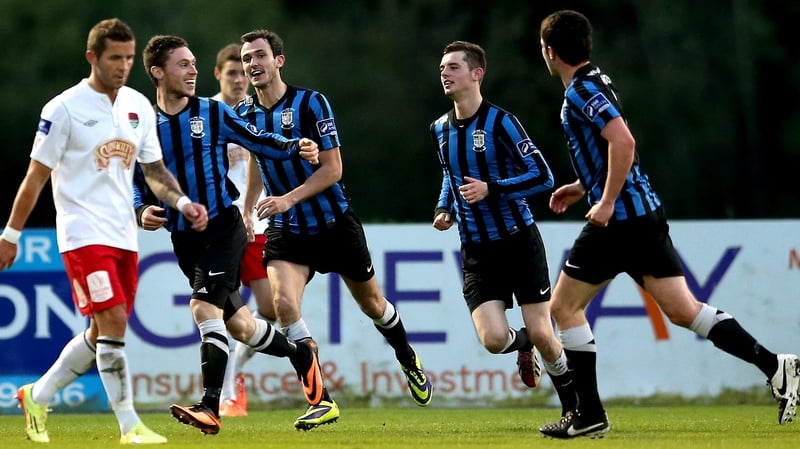 Athlone’s John Mulroy celebrates scoring his sides first goal