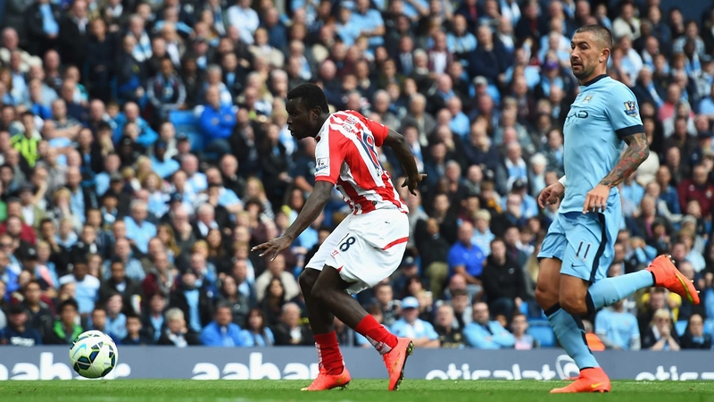 Mame Biram Diouf scores the only goal of the game at the Etihad Stadium