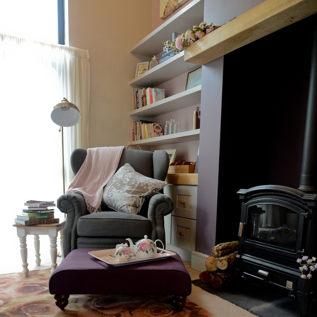 Rug: €45 Per sq/m http://www.egecarpets.com | Armchair: Murray armchair, £425 (sterling) www.made.com
Footstool: orson footstool £99 (sterling) www.made.com | Cushion: €125, www.ryleandcompany.ie