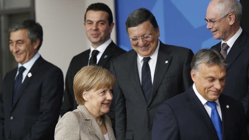 German Chancellor Angela Merkel joins other Heads of State and Government at the start of the NATO Summit in Wales