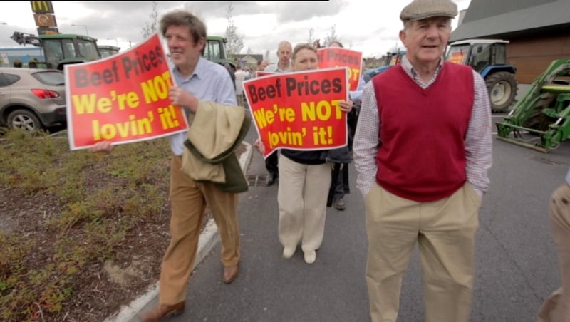 Beef farmers have been protesting at retail units and restaurants over falling prices