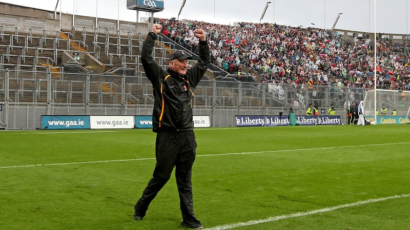 Brian Cody, who has now guided Kilkenny to a remarkable 13th appearance in an All-Ireland final, celebrates after the win over Limerick