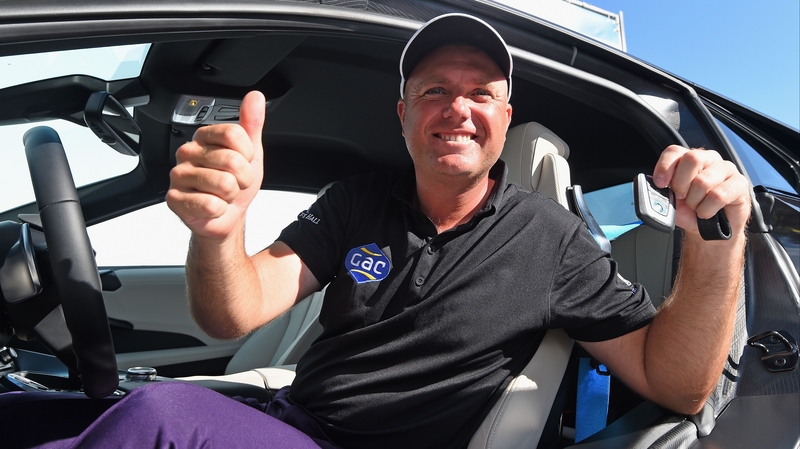 Graeme Storm with the keys to the car he won after making a hole in one on the 11th