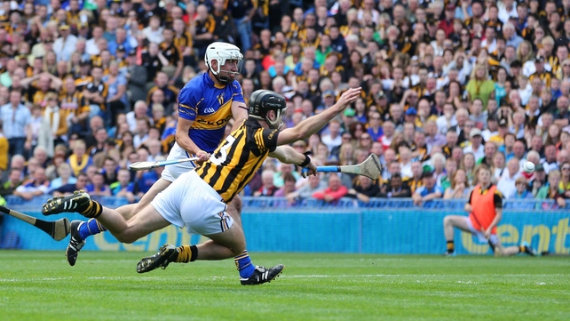 Tipperary’s Patrick Maher scores his side's first goal despite Jackie Tyrell of Kilkenny