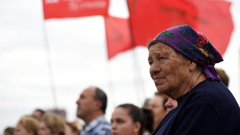 People take part in a Pro-Russian rally in Donetsk