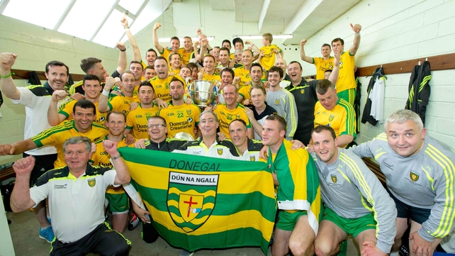 20 July - Celebration time after Donegal defeated the Farney 0-15 to 1-09 for a seventh Anglo Celt success