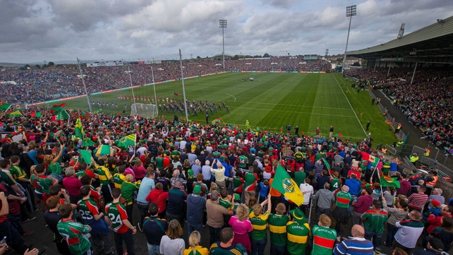 30 August - Kerry and Mayo in the parade at the Gaelic Grounds before the All-Ireland semi-final replay