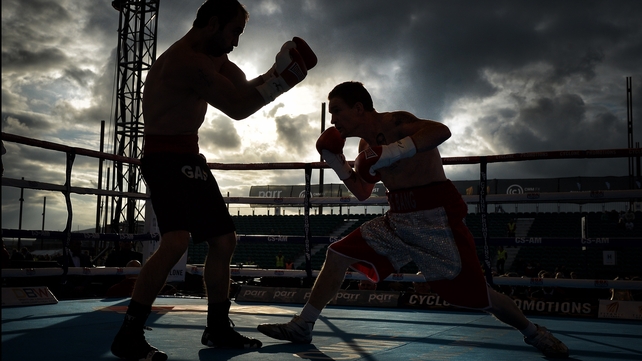 Willie Casey of Ireland and George Gachechiladze of Georgia go toe-to-toe at the Titanic Quarter in Belfast