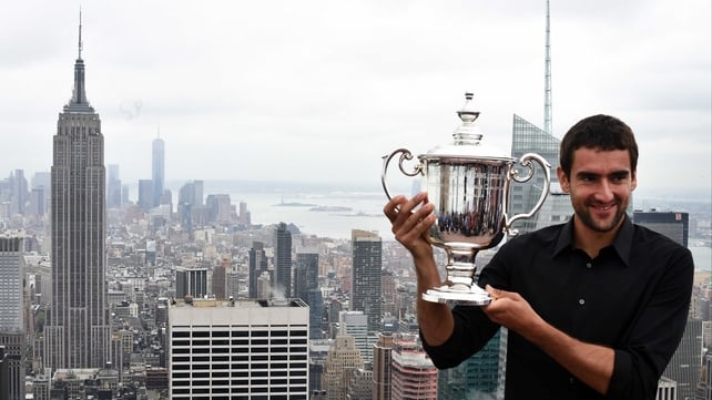 Made it, Ma! Top of the world! - Marin Cilic celebrates his US Open win at the Top of the Rock Observation Deck in Manhattan
