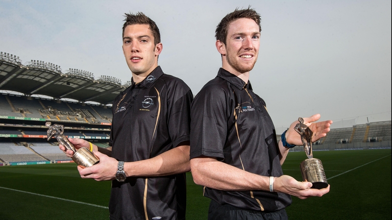 Footballer of the month Kerry's David Moran (L) with Hurler of the month Seamus Hickey of Limerick