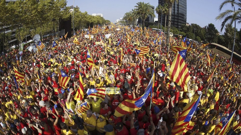 People attend a rally to support the referendum on Catalonia's independence