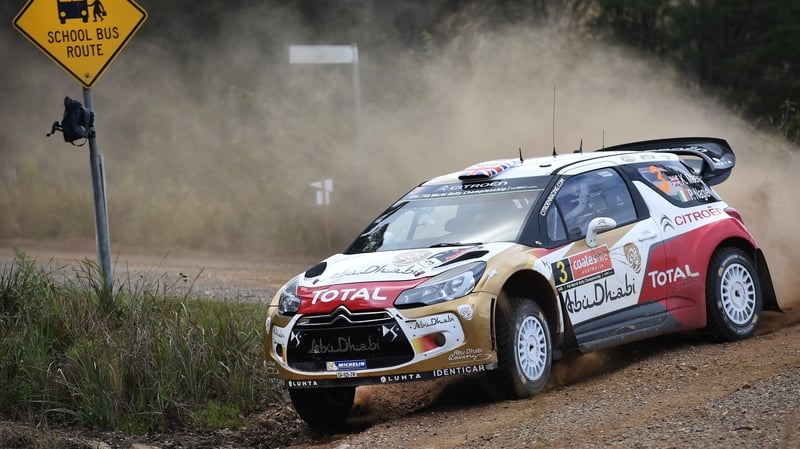 Northern Ireland's Kris Meeke slides through a corner. Meeke lies in fourth spot after day two