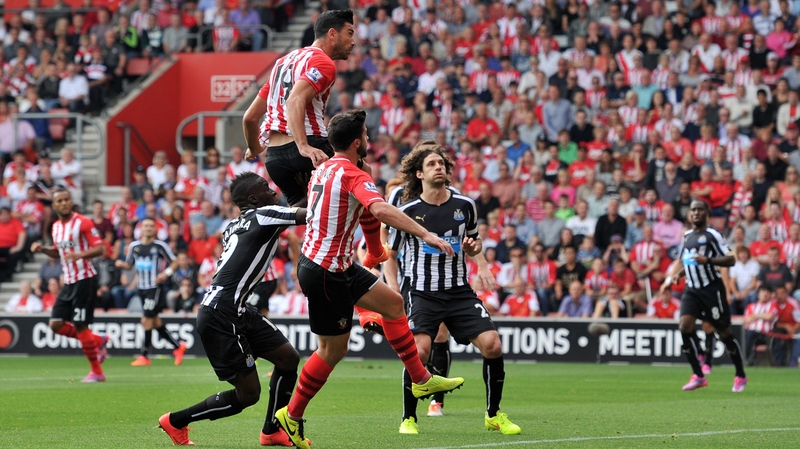Southampton's Italian striker Graziano Pelle scores the opening goal