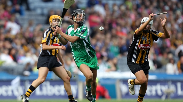 Kilkenny's Sarah Crowley attempts to block Limerick's Claire Mulcahy during the intermediate final