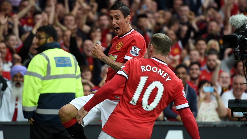 Angel di Maria celebrates opening his goal account for Man Utd