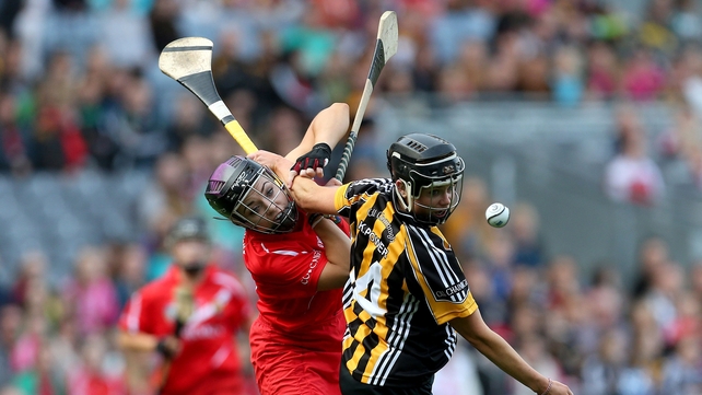 Pure commitment from Kilkenny's Katie Power and Anna Geary of Cork during the senior final