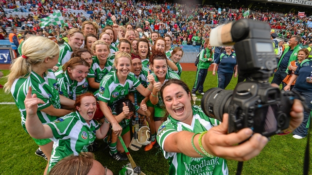 Sile Moynihan, Limerick, celebrates with her team-mates after the game