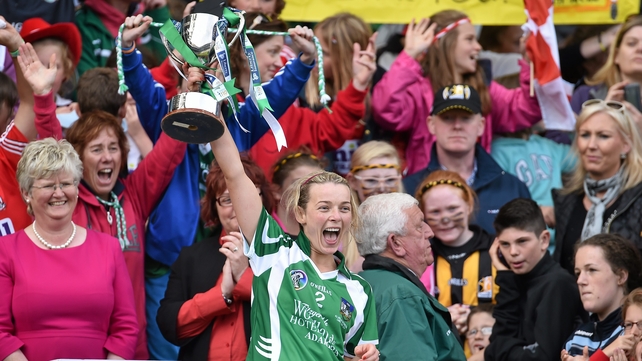 Limerick captain Fiona Hickey lifts the cup