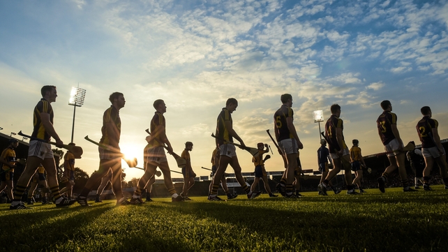 The Clare and Wexford teams paraded ahead of the U21 A final on Saturday